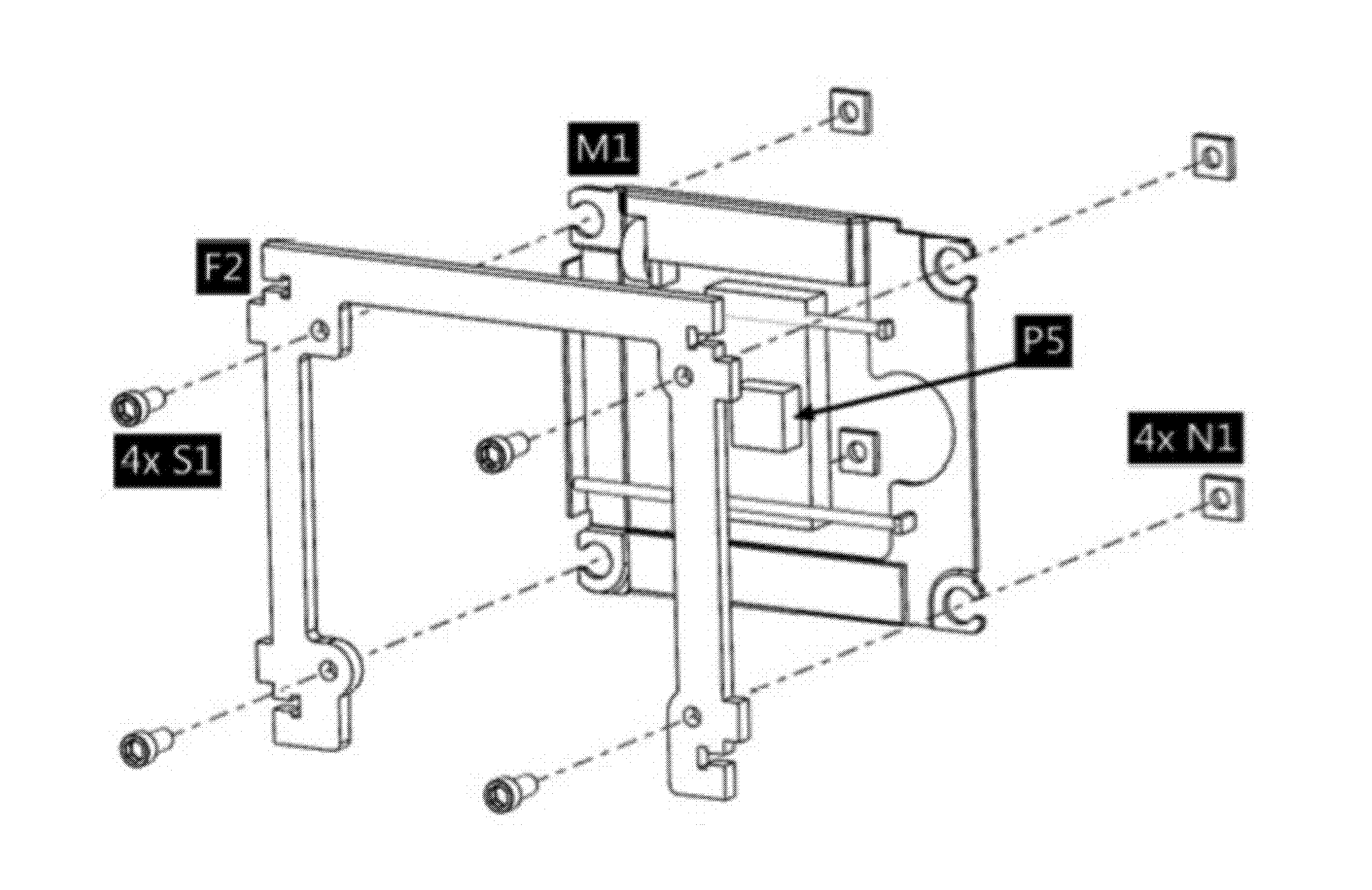 Motor board M1 bolted to X-axis bracket F2