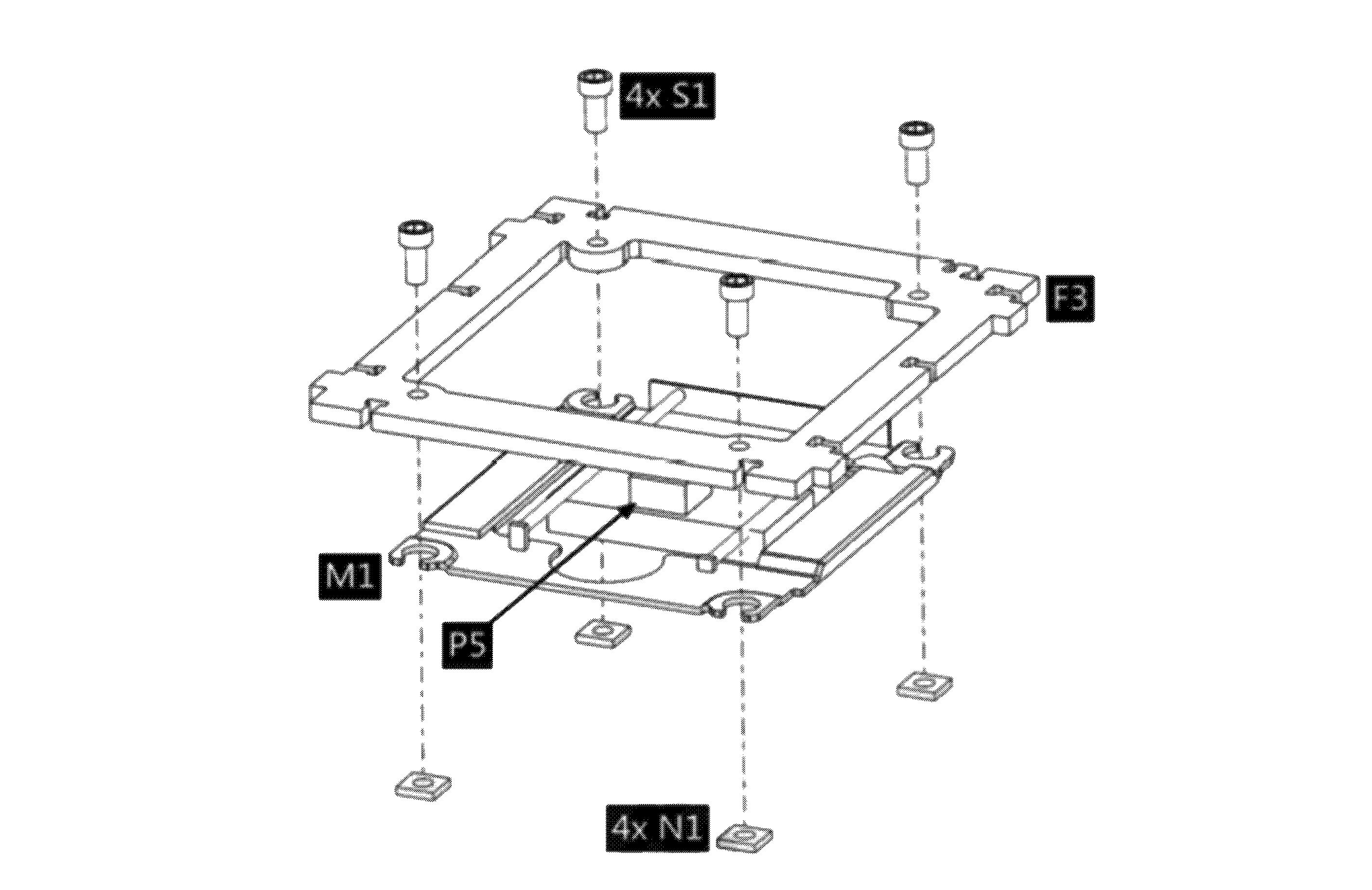 Motor board M1 bolted to Y-axis bracket F3