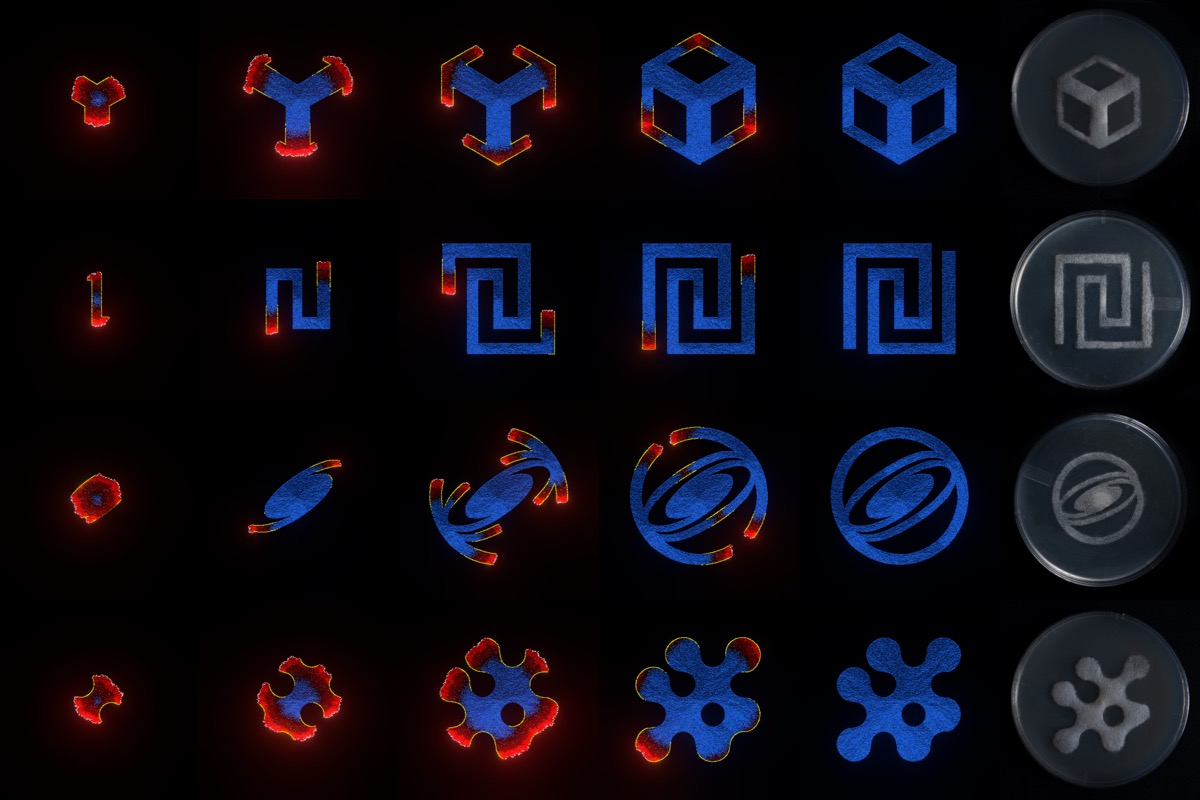 Four different designs grown using dynamic light containment — demonstrating the range of shapes achievable