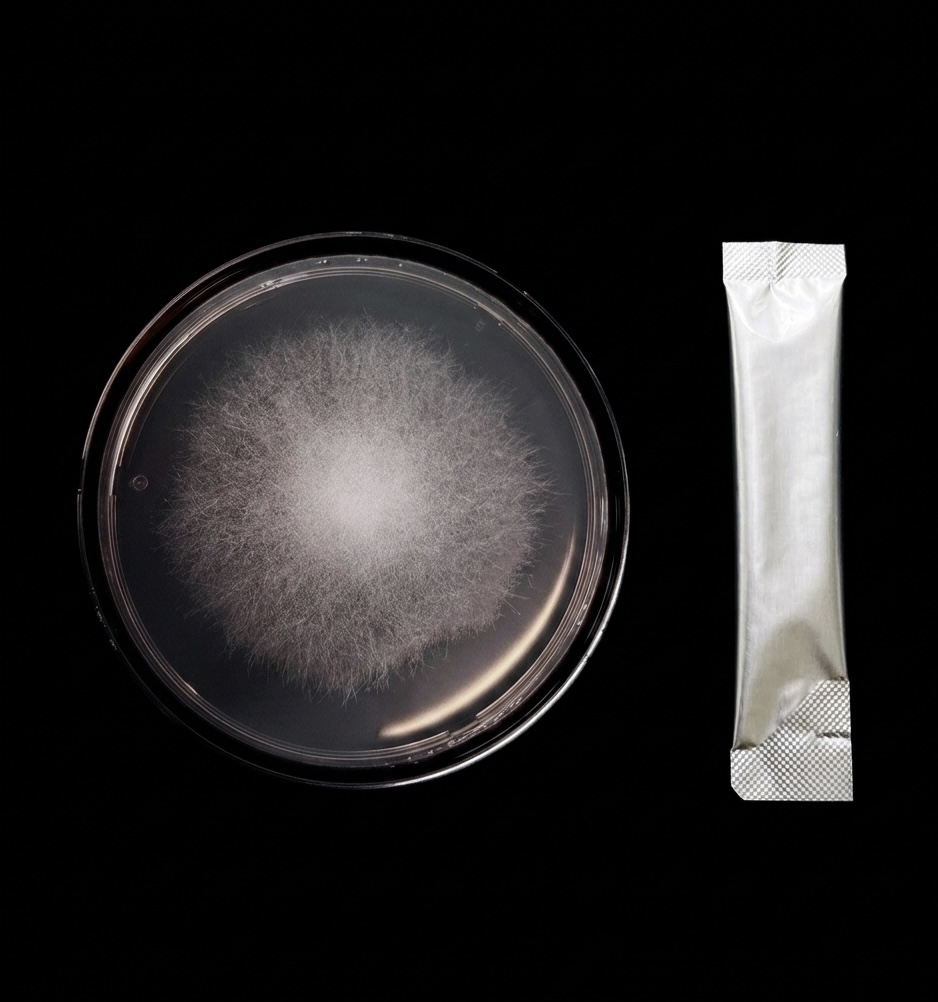 White Mucor fungus growing across agar plate surface